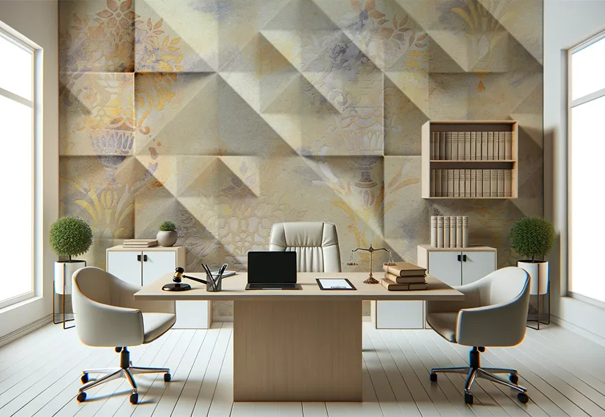 پوستر دیواری سه بعدی دفتر وکالت طرح گل کلاسیک با زمینه لوزی